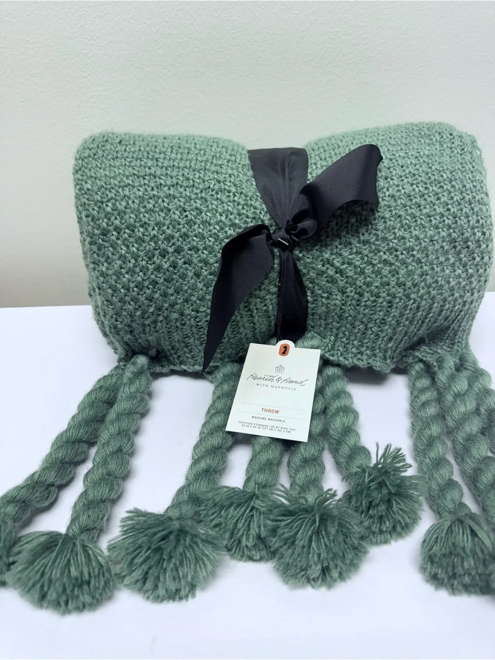 New Green Knit Throw Blanket with Twisted Fringe Hearth & Hand™ with Magnolia